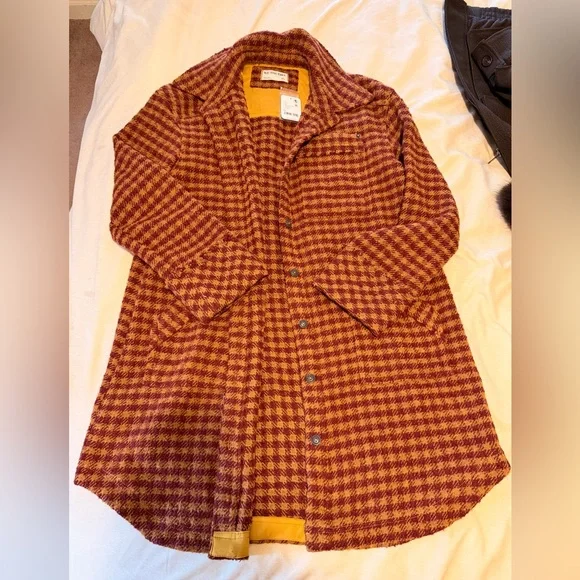 Free People Brown Plaid Trench Coat - Picture 2 of 3